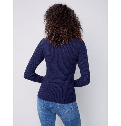 Mock Neck Rib Sweater - Navy Mock Neck Rib Sweater - Navy