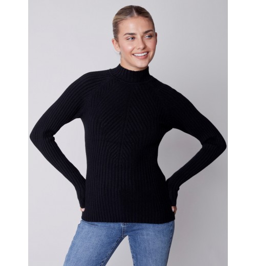 Mock Neck Rib Sweater - Black Mock Neck Rib Sweater - Black