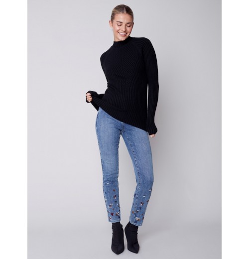 Mock Neck Rib Sweater - Black Mock Neck Rib Sweater - Black