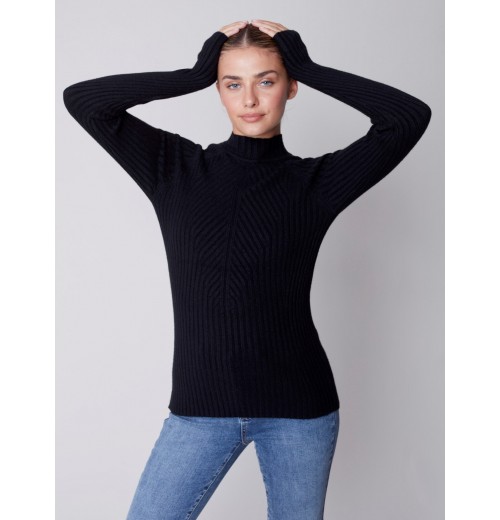 Mock Neck Rib Sweater - Black Mock Neck Rib Sweater - Black
