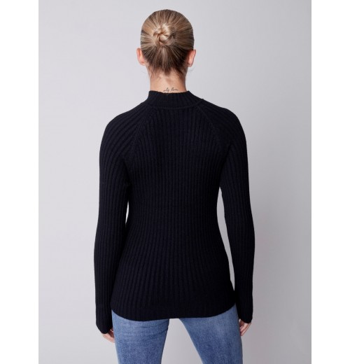 Mock Neck Rib Sweater - Black Mock Neck Rib Sweater - Black