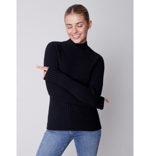 Mock Neck Rib Sweater - Black Mock Neck Rib Sweater - Black
