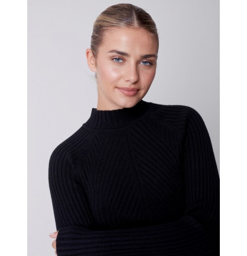 Mock Neck Rib Sweater - Black Mock Neck Rib Sweater - Black