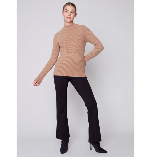 Mock Neck Rib Sweater - Truffle Mock Neck Rib Sweater - Truffle