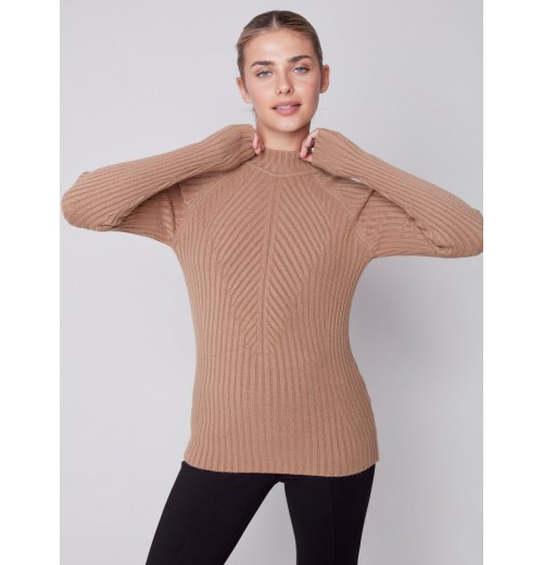Mock Neck Rib Sweater - Truffle Mock Neck Rib Sweater - Truffle