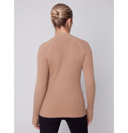 Mock Neck Rib Sweater - Truffle Mock Neck Rib Sweater - Truffle