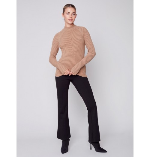 Mock Neck Rib Sweater - Truffle Mock Neck Rib Sweater - Truffle
