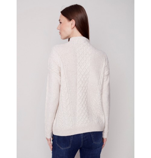 Mock Neck Sweater with Honeycomb Stitch - Almond Mock Neck Sweater with Honeycomb Stitch - Almond
