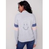 Mock Neck Sweater with Smiley Stitching - Gray Mock Neck Sweater with Smiley Stitching - Gray