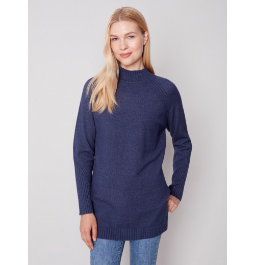 Mock Neck Tunic Sweater - Denim Mock Neck Tunic Sweater - Denim