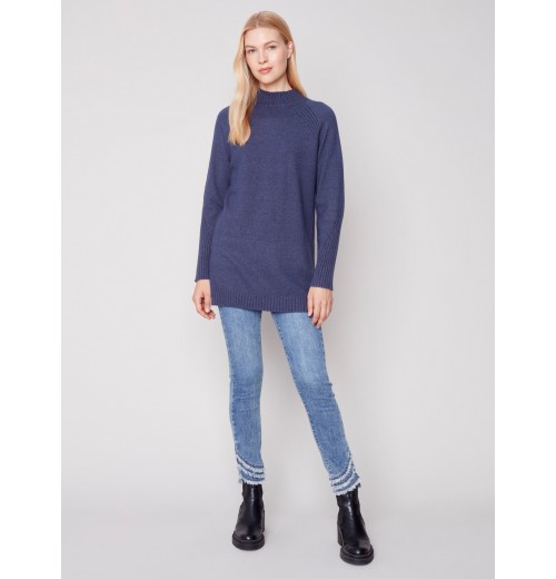 Mock Neck Tunic Sweater - Denim Mock Neck Tunic Sweater - Denim