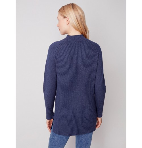 Mock Neck Tunic Sweater - Denim Mock Neck Tunic Sweater - Denim