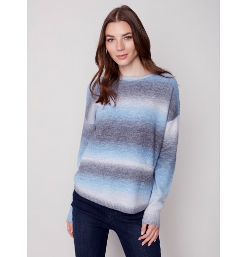 Ombré Sweater with Removable Scarf - Denim Ombré Sweater with Removable Scarf - Denim