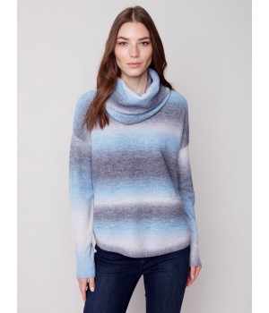 Ombré Sweater with Removable Scarf - Denim