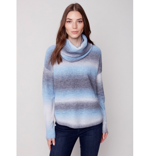 Ombré Sweater with Removable Scarf - Denim Ombré Sweater with Removable Scarf - Denim