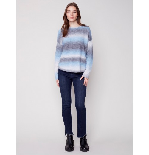 Ombré Sweater with Removable Scarf - Denim Ombré Sweater with Removable Scarf - Denim