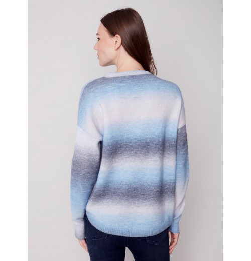 Ombré Sweater with Removable Scarf - Denim Ombré Sweater with Removable Scarf - Denim