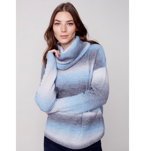 Ombré Sweater with Removable Scarf - Denim Ombré Sweater with Removable Scarf - Denim