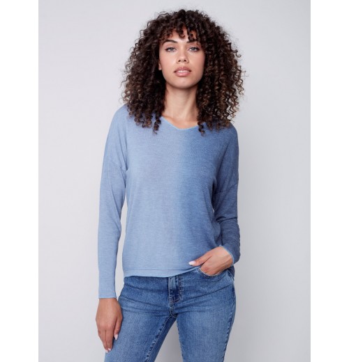 Ombré V-Neck Knit Top - Indigo Ombré V-Neck Knit Top - Indigo
