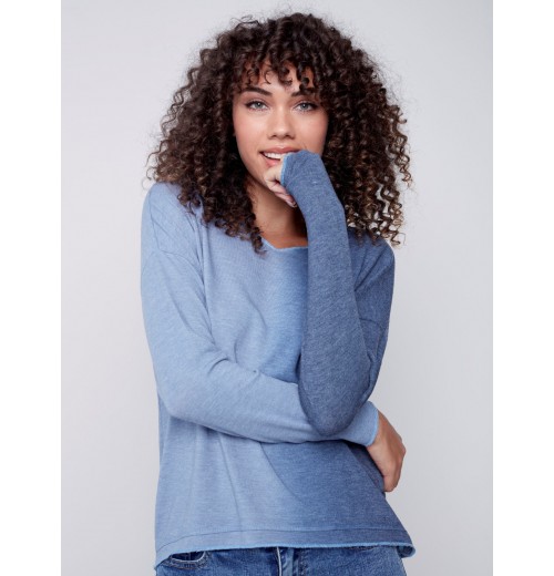 Ombré V-Neck Knit Top - Indigo Ombré V-Neck Knit Top - Indigo