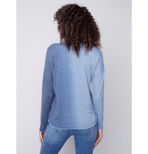 Ombré V-Neck Knit Top - Indigo Ombré V-Neck Knit Top - Indigo