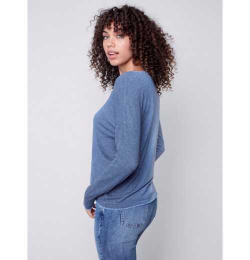 Ombré V-Neck Knit Top - Indigo Ombré V-Neck Knit Top - Indigo