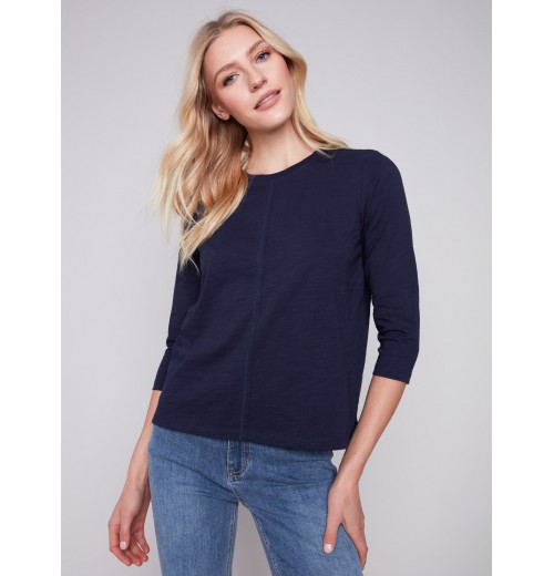 Organic Cotton Slub Knit Top - Navy Organic Cotton Slub Knit Top - Navy