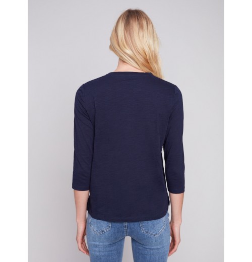 Organic Cotton Slub Knit Top - Navy Organic Cotton Slub Knit Top - Navy