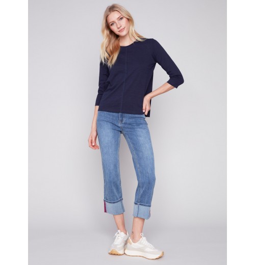Organic Cotton Slub Knit Top - Navy Organic Cotton Slub Knit Top - Navy