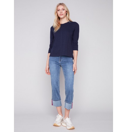 Organic Cotton Slub Knit Top - Navy Organic Cotton Slub Knit Top - Navy