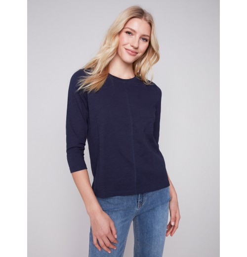 Organic Cotton Slub Knit Top - Navy Organic Cotton Slub Knit Top - Navy
