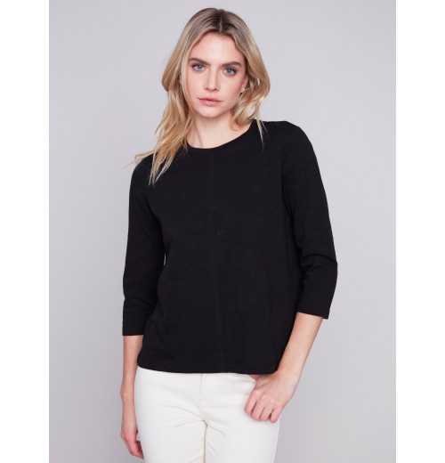 Organic Cotton Slub Knit Top - Black Organic Cotton Slub Knit Top - Black