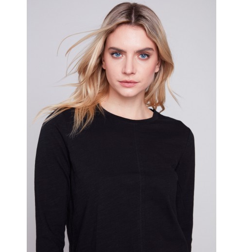Organic Cotton Slub Knit Top - Black Organic Cotton Slub Knit Top - Black