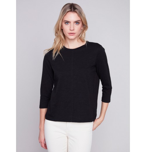 Organic Cotton Slub Knit Top - Black Organic Cotton Slub Knit Top - Black