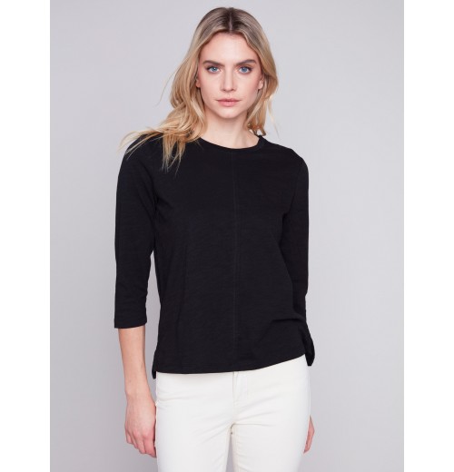 Organic Cotton Slub Knit Top - Black Organic Cotton Slub Knit Top - Black