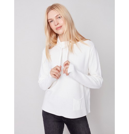 Ottoman Cotton Funnel Neck Sweater - Ecru Ottoman Cotton Funnel Neck Sweater - Ecru