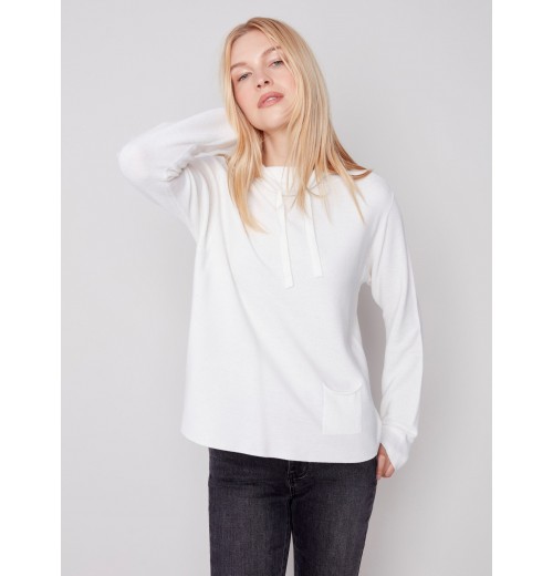 Ottoman Cotton Funnel Neck Sweater - Ecru Ottoman Cotton Funnel Neck Sweater - Ecru
