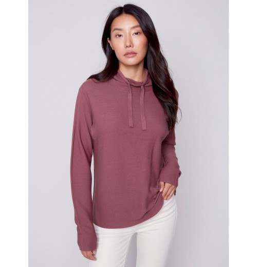 Ottoman Cotton Funnel Neck Sweater - Raspberry Ottoman Cotton Funnel Neck Sweater - Raspberry
