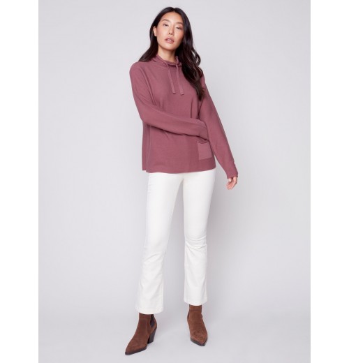 Ottoman Cotton Funnel Neck Sweater - Raspberry Ottoman Cotton Funnel Neck Sweater - Raspberry
