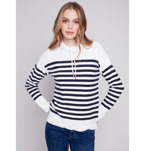 Ottoman Cotton Funnel Neck Sweater - Nautical Ottoman Cotton Funnel Neck Sweater - Nautical