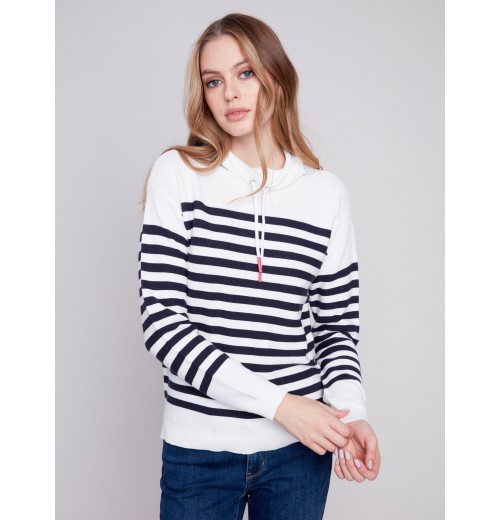 Ottoman Cotton Funnel Neck Sweater - Nautical Ottoman Cotton Funnel Neck Sweater - Nautical