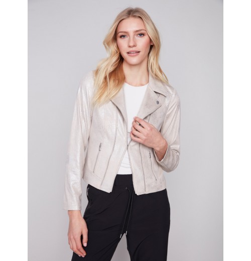 Pearlized Faux Leather Jacket - Champagne Pearlized Faux Leather Jacket - Champagne