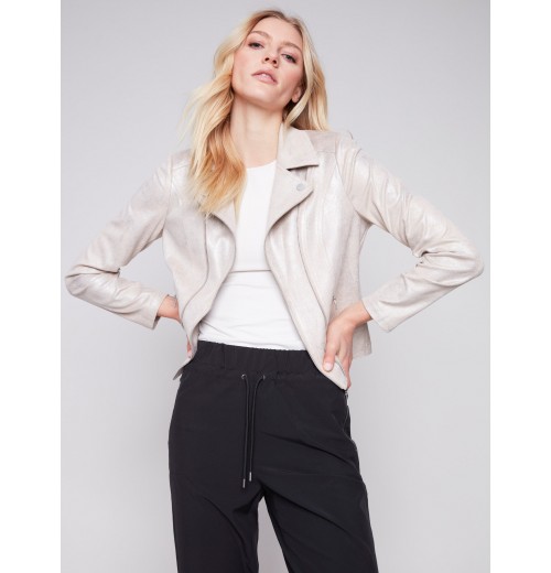 Pearlized Faux Leather Jacket - Champagne Pearlized Faux Leather Jacket - Champagne