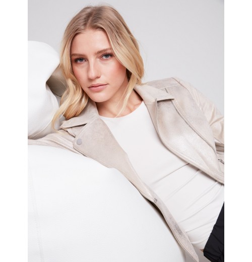 Pearlized Faux Leather Jacket - Champagne Pearlized Faux Leather Jacket - Champagne