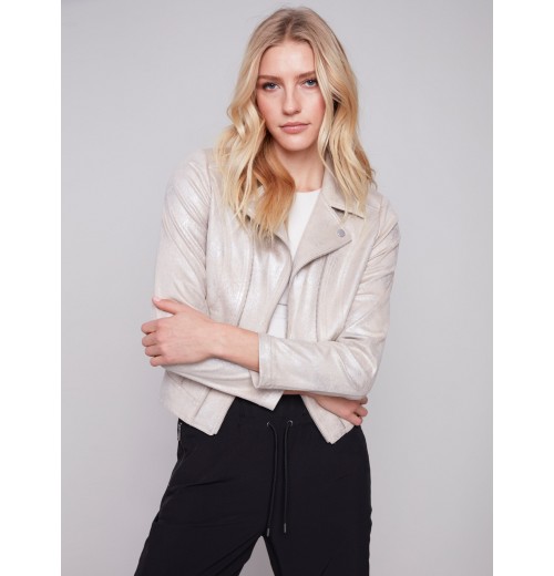 Pearlized Faux Leather Jacket - Champagne Pearlized Faux Leather Jacket - Champagne