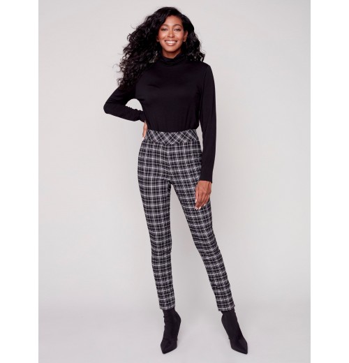 Plaid Pull-On Pants - Black & White Plaid Pull-On Pants - Black & White
