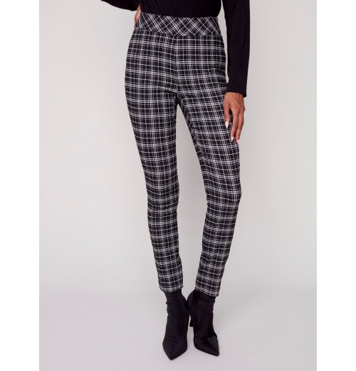 Plaid Pull-On Pants - Black & White Plaid Pull-On Pants - Black & White