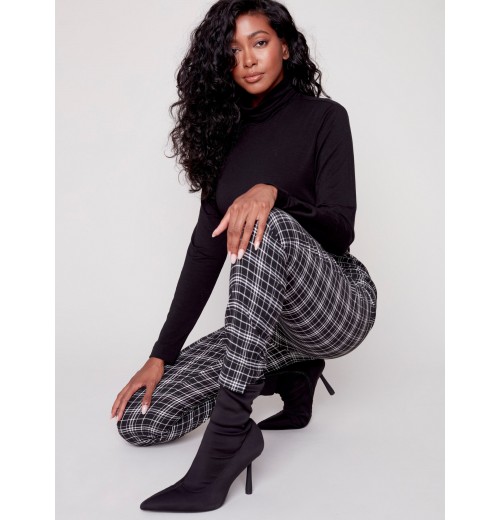 Plaid Pull-On Pants - Black & White Plaid Pull-On Pants - Black & White