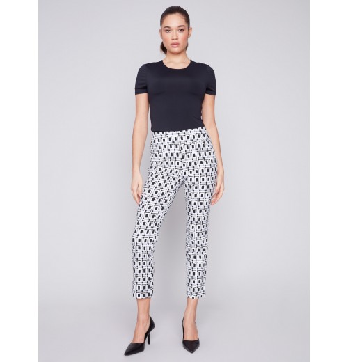 Printed Capri Pants with Hem Slit - Checker Printed Capri Pants with Hem Slit - Checker