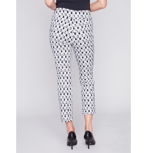 Printed Capri Pants with Hem Slit - Checker Printed Capri Pants with Hem Slit - Checker